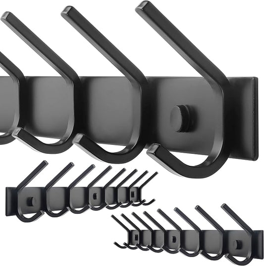 WEBI Coat Rack Wall Mounted,24 Inch 8 Hooks for Hanging Coats,Hook Rack Hook Rail Coat Hanger Wall Mount for Backpack,Clothes,Jacket,Black,2 Packs