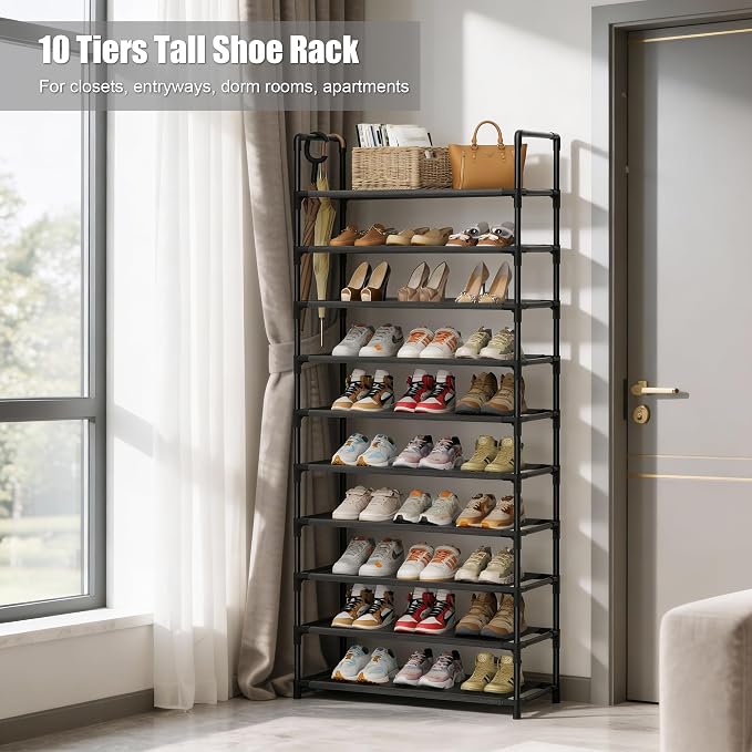 Shoe Rack, 10 Tier Shoe Storage Organizer Fit 30-35 Pairs Shoes,Metal Tall Shoe Shelf for Closet,Entryway,Garage,Bedroom,Cloakroom