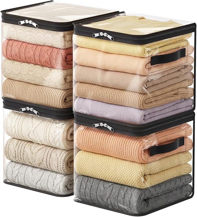 Lifewit 4 Pack Clear Clothes Storage Bags, Sweater Storage with Zipper, 18L Vinyl Foldable Moving Bags, Storage Container for Blankets Bed Sheet Sweater Yarns