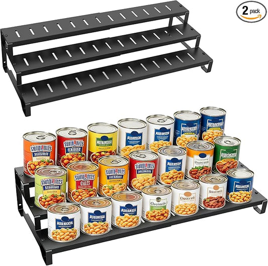 Expandable Can Organizer for Pantry,3-Tier Adjustable Metal Can Rack 2 Pack | Tiered Countertop Shelf, Adjustable height Pantry Organizer for Kitchen Cabinet, Countertop & Canned Goods Storage