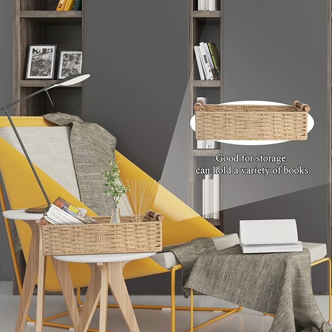 STOBSK Round Paper Rope Storage Basket with Handle, Beige, 14.5in x 6.6in x 3.74in