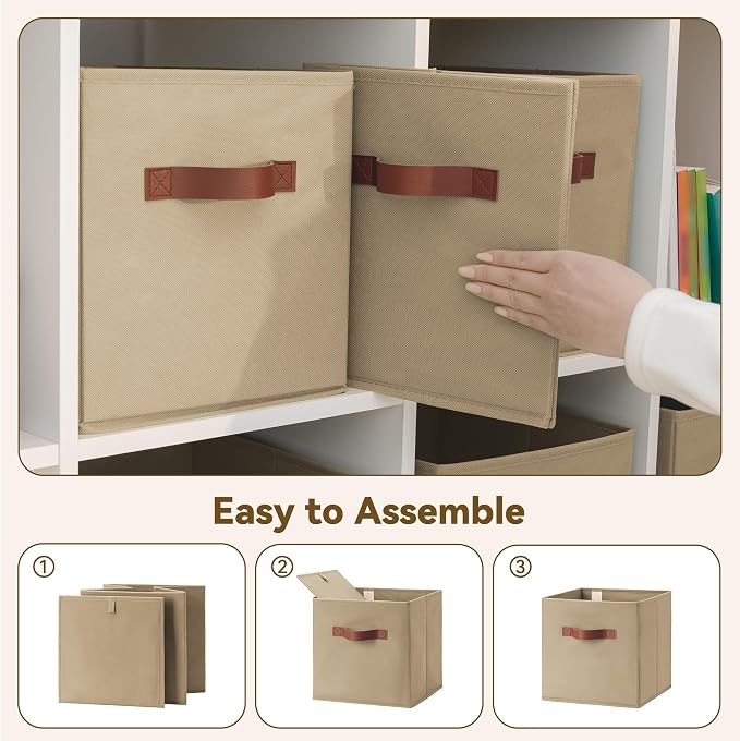GRANNY SAYS Cube Storage Bins, 11 Inch Cube Storage Organizer with PU Handle, Khaki, Foldable Clothing Organizer Bins, Storage Baskets for Shelves, Closet, 6-Pack