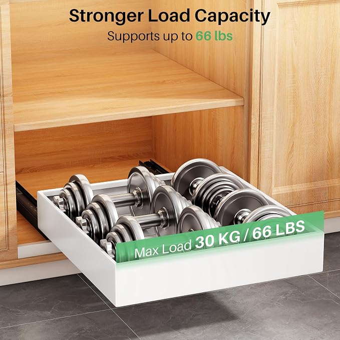 2Pack Pull out Cabinet Organizer, 21"Deep, Heavy Duty Full-extension Slide out Drawers for Kitchen Cabinet, Roll out Shelf Storage with Nano Adhesive for Pots,17"W x 21"D x 3.1"H, White
