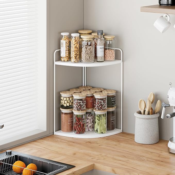 Bathroom Counter Organizer, Vanity & Makeup Countertop Organizer | Corner Bathroom Counter Organizer, Bathroom Sink Organizer, Bathroom Counter Shelf, Countertop Organizer, Corner Desk Shelf