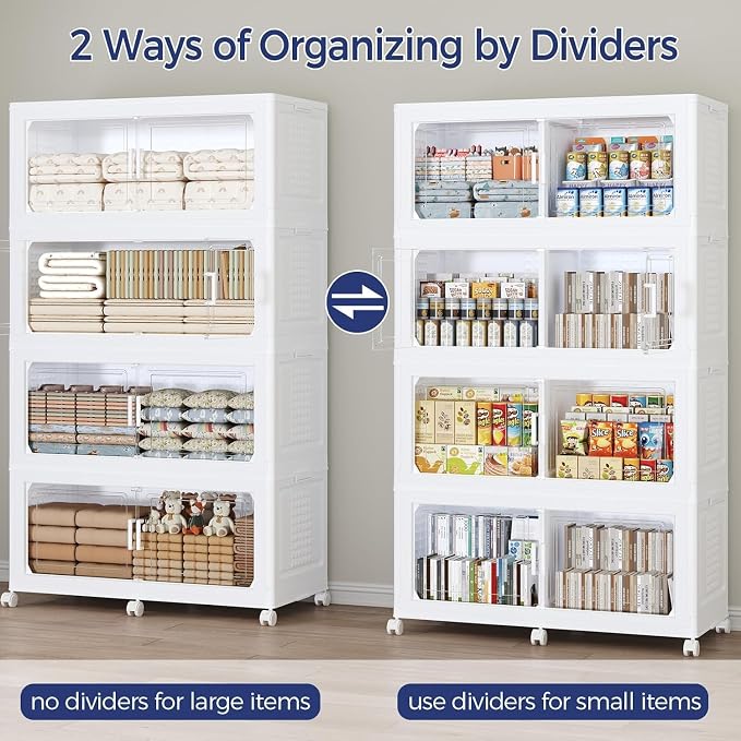 200GAL Extra Large Storage Bins with Lid, 800Qt Stackable Closet Organizers and Drawers, Collapsible Storage Bins with Wheels, Folding Containers for Home, Kitchen Office, 4Pack White