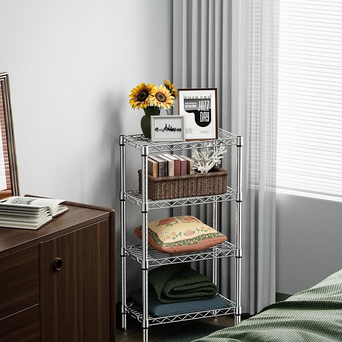 M MZG 1000 lbs 4 Tier Shelf Metal Storage Shelves Wire Rack Closet Organizers with PP Board for Garage Kitchen Bathroom Laundry Chrome 11.8" D x 21.7" W x 39.5" H