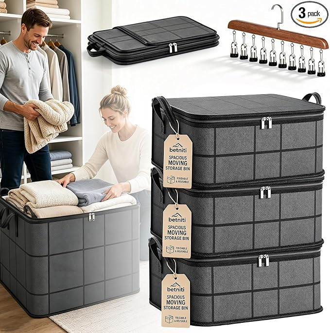 Spacious Moving Storage Bin Blanket Storage Bags - Upgrade Large Capacity Zippered Fabric Organizer for Bedding & Clothes, Foldable with Reinforced Handles for Quilts，3Pcs：S: 13.8 x 9.8 x 7.9 in