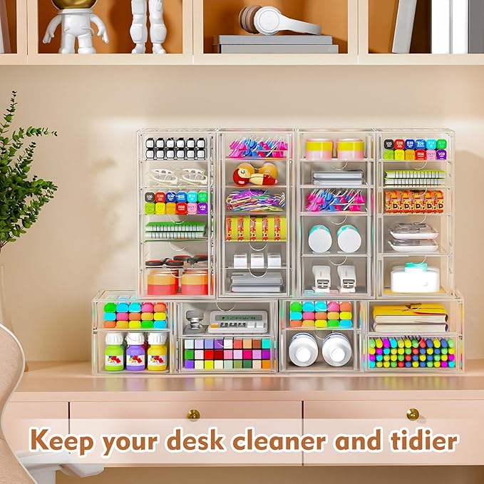 ARSTPEOE 22-Drawer Acrylic Storage & Makeup Organizer for Desk, Bath | Smooth-glide drawers, clear acrylic, stackable, dustproof, wipe-clean, for lipsticks, lip glosses, blushes, pen