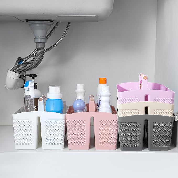 rejomiik Portable Shower Caddy Basket Plastic Cleaning Caddy Organizer Storage Tote with Handle for Bathroom, College, Dorm Room Essentials, Gray | Cleaning Caddy Organizer for Bathroom, College Dorm Room Essentials, Storage Tote