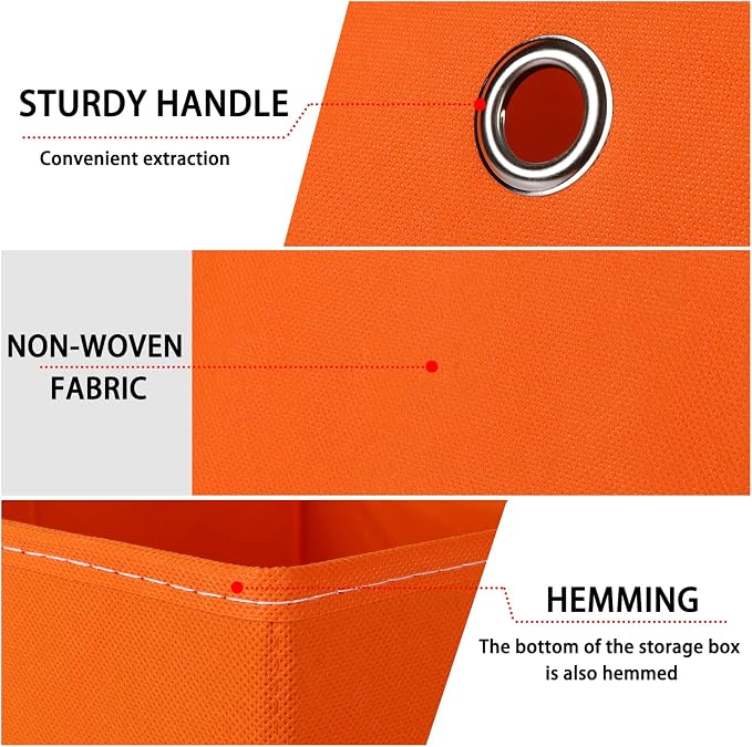Foldable Storage Cubes Bins ,11 Inch Cloth Storage Cube Fabric Storage Box Cubes Organizer Baskets with Dual Handles for Home Organizer Set of 3 (Orange)