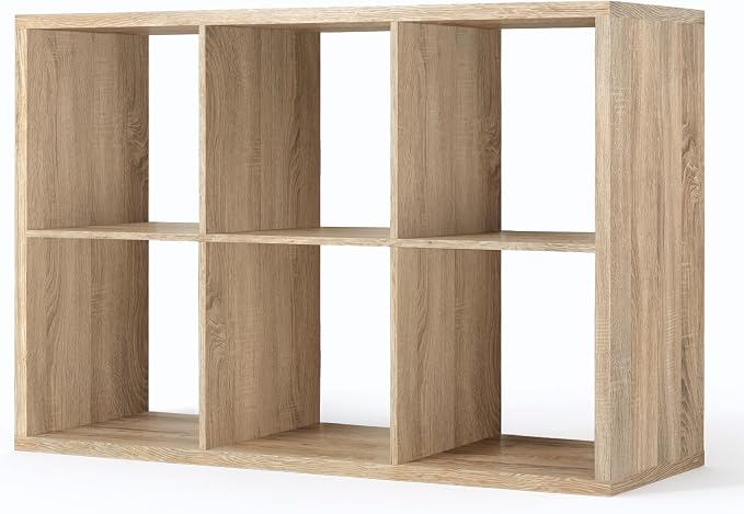 CAPHAUS Sturdy Room 13-Inch Cube Storage Organizer Shelf, with Extra Thick Exterior Edge, Open Storage Shelf Divider, Bookcase, 6-Cube, Natural Oak