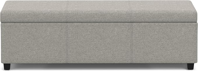 SIMPLIHOME Avalon 54" Wide Vegan Leather Storage Ottoman in Midnight Black | Contemporary lift-top ottoman with high-density foam; rectangle storage bench or coffee table for living room or entryway.