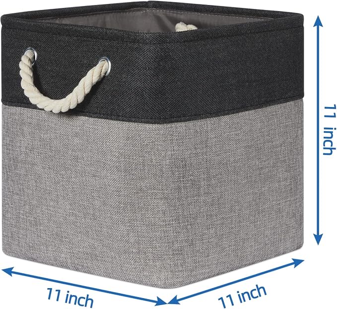 Temary Storage Baskets 4 Pack Fabric Storage Cubes Basket for Organizing, Collapsible Cloth Baskets with Handles for Shelves, Home, Closet (Black&Gray)