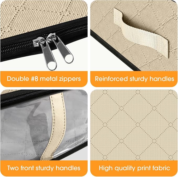 StorageRight Under Bed Storage Bags, 2 Pack, 40L, Beige | Breathable Non-Woven Fabric with a Clear Window and Zippered Top for Clothes, Comforters, Blankets and Seasonal Storage