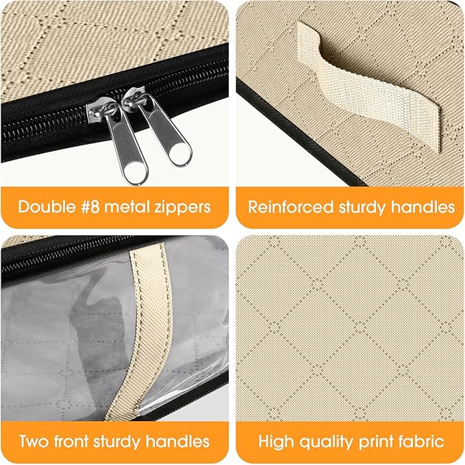 StorageRight Under Bed Storage Bags, 10 Pack, 40L, Beige | Breathable Non-Woven Fabric with a Clear Window and Zippered Top for Clothes, Comforters, Blankets and Seasonal Storage