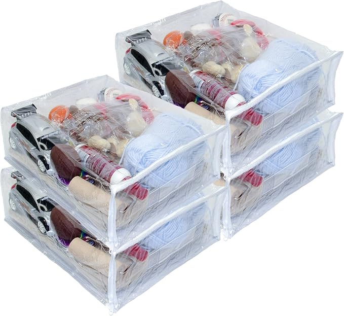 4-Pack Heavy Duty Vinyl Zippered Closet Square Storage Bags (Clear) for Sheets, Arts & Crafts, Toys and Much More! (12" x 15" x 5") 3.9 Gallon