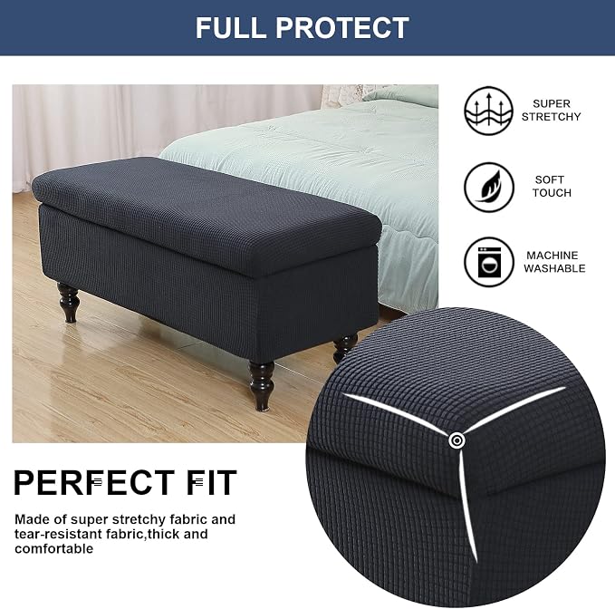 FUANGUI Ottoman Cover Slipcovers Rectangular Folding Stretch | Storage Bench Footrest Sofa Stool Covers Footstool Protector with Elastic Bottom, Removable Washable,Small