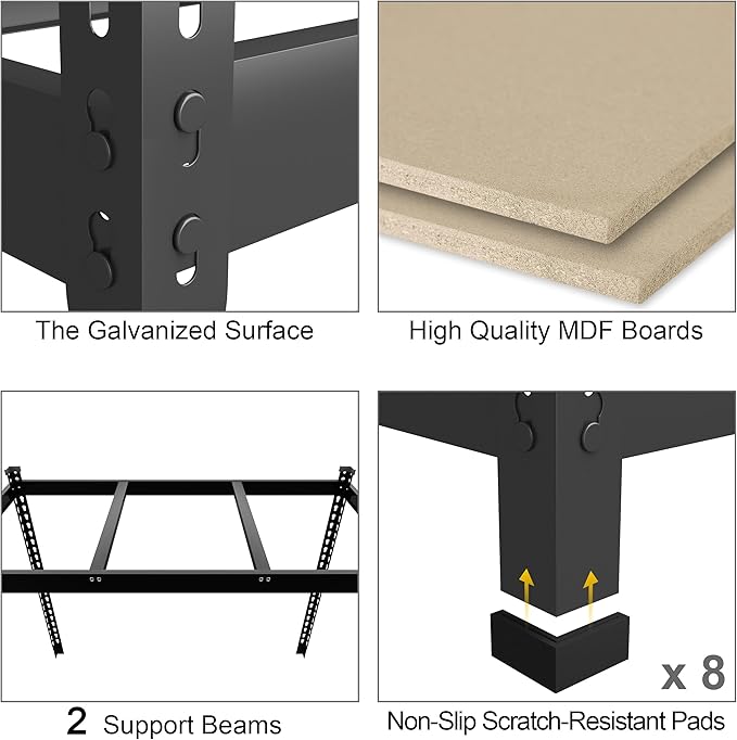 PrimeZone 48"W x 24"D x 72"H Garage Storage Shelves, 5-Tier Metal Shelving | 3000 LBS Capacity, Heavy-Duty Metal Frame, FSC MDF Boards, Boltless Assembly, Adjustable Shelves for Warehouse, Basement 5PCS