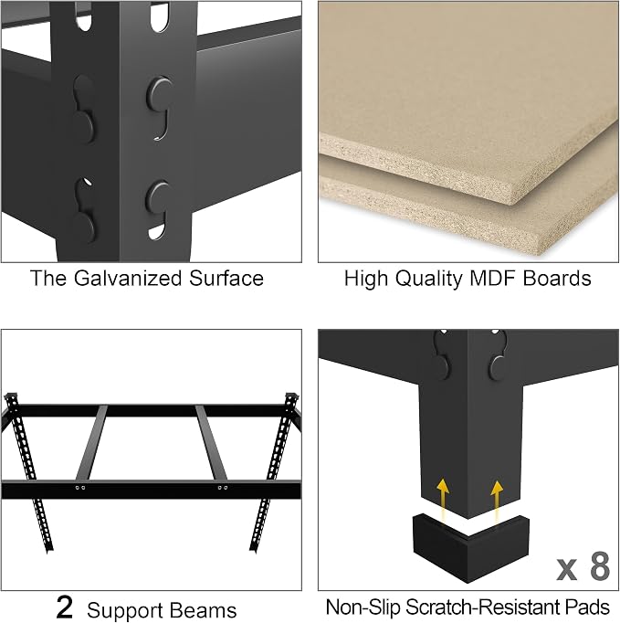 PrimeZone 48"W x 24"D x 72"H Garage Storage Shelves, 5-Tier Metal Shelving | 3000 LBS Capacity, Heavy-Duty Metal Frame, FSC MDF Boards, Boltless Assembly, Adjustable Shelves for Warehouse, Basement 6PCS