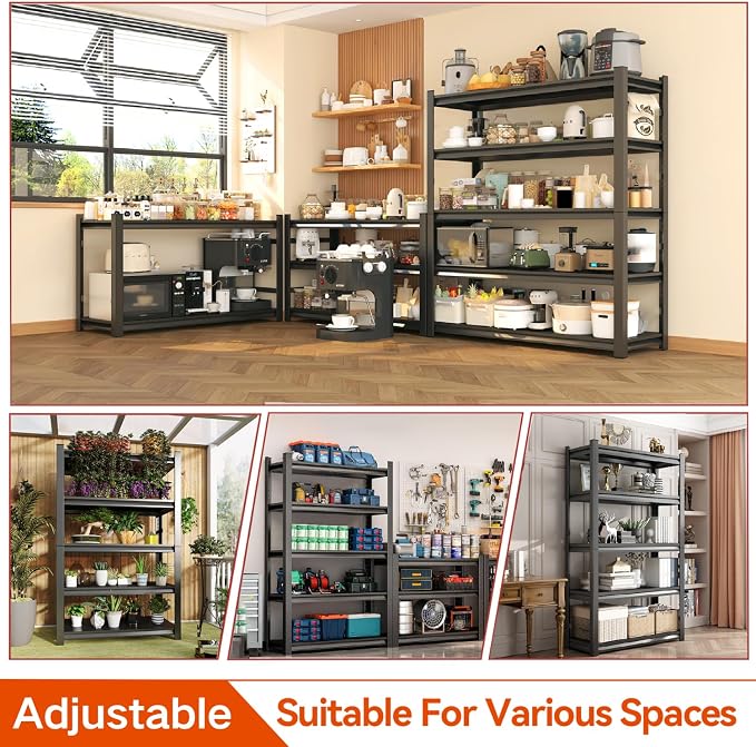 Garage Shelving, Heavy Duty Storage Shelves, Adjustable Boltless Units | Metal Shelving with Double Layer Posts, Industrial Steel Shelving for Garage Basement Warehouse Kitchen, Black, 31H*28W*14D