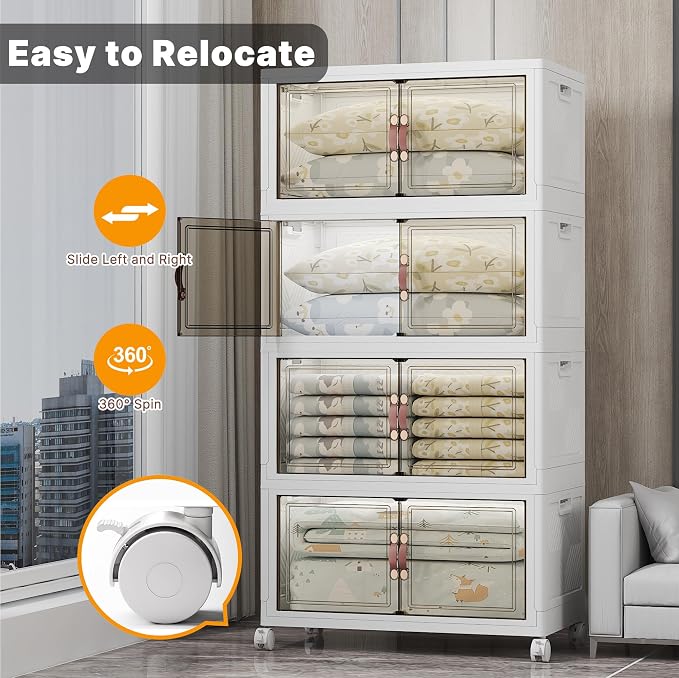 UAMFURI 700QT Stackable Storage Bins with Lids, Storage Cabinet with Wheels | Clear Doors Lockable Storage Bins Collapsible Closet Organizer for Space Saving Easy Assembly Extra Large Capacity Heavy Duty