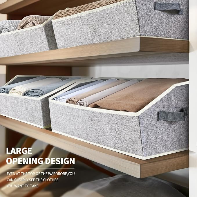 Homsorout Trapezoid Closet Shelf Organizer - Large Baskets for Organizing, Fabric Storage Box for Shelves, Cube Storage Bins for Clothes, Books, Blankets, 3 Pack, Light Gray