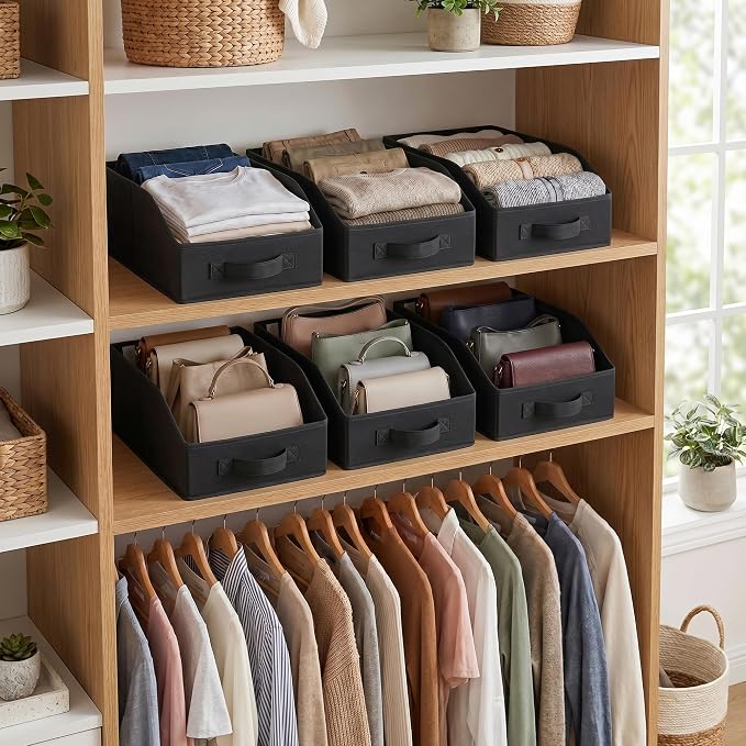 GRANNY SAYS Trapezoid Closet Organizers, 10"Lx15¾"Wx6¾"H, Black, 6-Pack | Fabric Storage Bins for Closet Shelves, Cube Shelf, Closet Organizers and Storage for Clothes, Purse, Toys, Towels