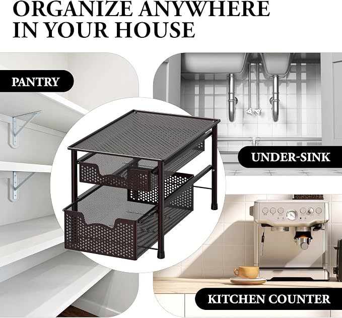 Simple Houseware Stackable 2 Tier Sliding Basket Organizer Drawer, Bronze
