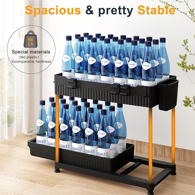 Sevenblue 3-Pack 2-Tier Under Sink Organizers with Sliding Drawers | Multi-use kitchen & bathroom storage, 14.8 inch black cabinet organizer, space-saving sliding drawer design.