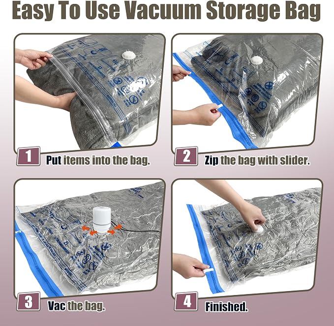 HIBAG Vacuum Storage Bags with Electric Pump, Vacuum Seal Bags for Clothing, Pillows, Blanket Bedding Comforters, 10 pack Jumbo
