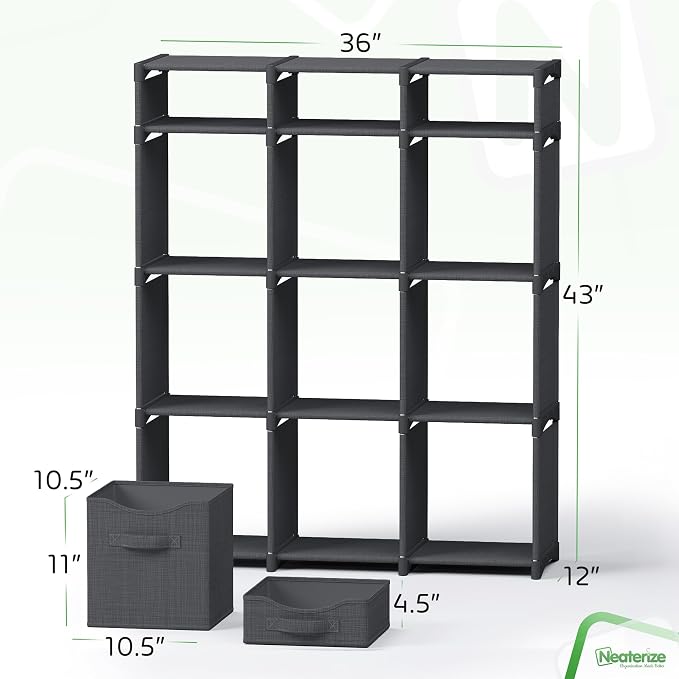 Cube Storage Organizer with Storage Bins Included - The Perfect Closet Organizers and Storage Solution. Includes 12 Storage Cubes, Great For Toy Storage, Closet Storage, Clothes Storage (Dark Grey)