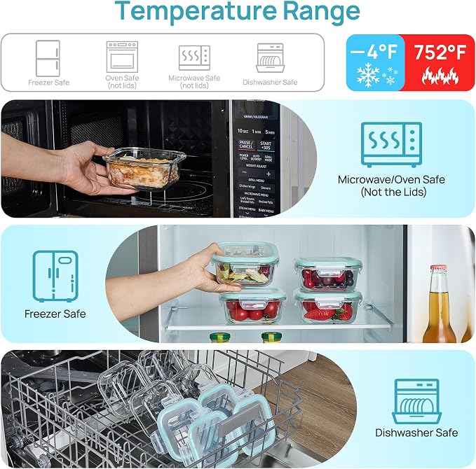 Vtopmart 2Pack 17.5oz Glass Meal Prep Food Container Sets with Lids | Glass Storage Containers with Snap Airtight Lids for Microwave, Oven, Freezer and Dishwasher, BPA Free