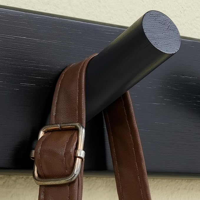 SKOLOO Wooden Wall Mounted Coat Rack,16'' Hole to Hole, 5 Pegs Bamboo Wall Hook for Hanging Clothes Robes Towels Hats,Black