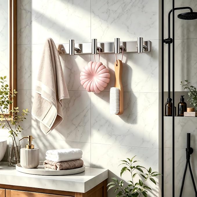 Wall Mounted Coat Rack-5 Hooks, Heavy Duty Stainless Steel Wall Hooks for Towel Coat Bag, Hat Rack Hanger Coat Hooks Towel Racks for Bathroom Entryway Kitchen Hotel (Glossy Chrome, 1 Pack)