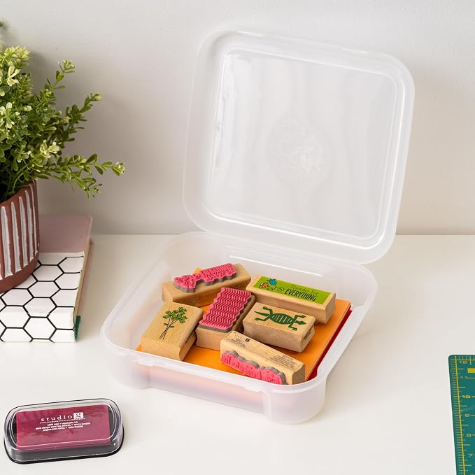 IRIS USA Scrapbook Case |Made in USA| Fits 6"x6" - Thick (8-Pack) - Clear | Portable Plastic Organizers with Built-In Handles for Small Paper, Art, Craft Supplies & Photos