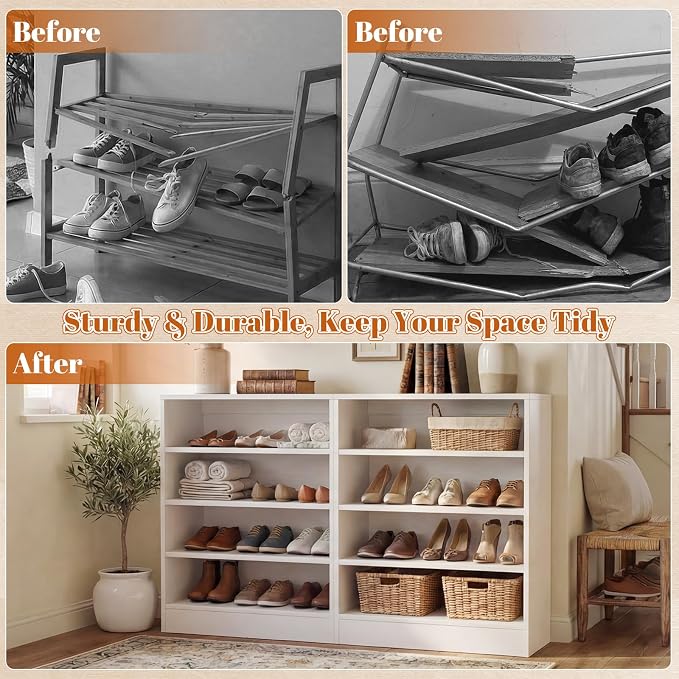 Shoe Cabinet, 5-Tier Modern Wood Shoe Storage Organizer, White | 3 Adjustable Shelves for Entryway, Multi-Purpose Display Shelf & Storage Cabinet for Living Room, Bedroom