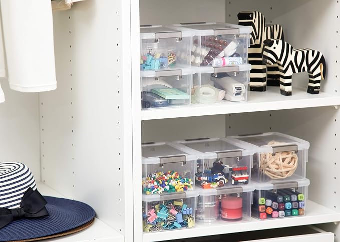 8Packs 1.3Qt Small Storage Bins with Lids,Stackable Clear | Containers with Lids for Crafts, Beads, Stationery, Toys and Accessories. Stackable to Save Space to office,home