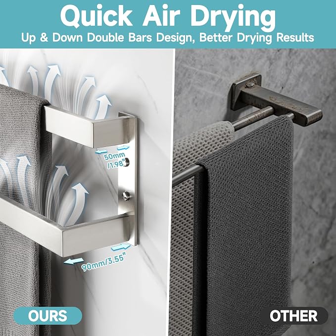 Alise Double Towel Bar, 20" Double Towel Racks for Bathroom, Brushed Nickel | SUS304 Stainless Steel Bathroom Towel Rack Wall Mounted, 3.54" Wide Towel Holder Quick Drying, Ladder Design