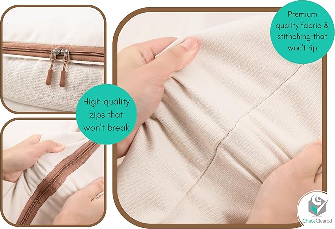 Chaos Cleared Canvas Storage Bags Designer Organizer for Comforters 2 Pack – Seasonal Storage for Pillows, Blankets, Linens & Garments – Foldable Design with Zip & Window, Moth-Proof Space Saver