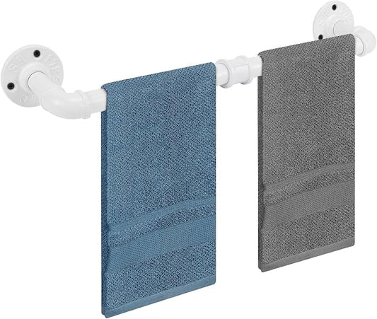 Industrial Pipe Towel Rack Towel Bar, Heavy Duty Wall Mounted Rustic Farmhouse Bath Towel Holder for Bathroom (White, 18 inch)