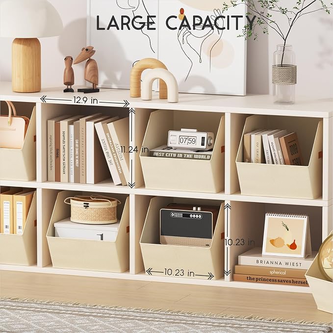 Homsorout Large Closet Storage Cubes - Closet Storage Bins with Dual Handles for Clothes, Towels, Toys, Shelf Organizer Bins for Bedroom, Nursery, Shelves, Small Spaces, Beige, 3 Pack