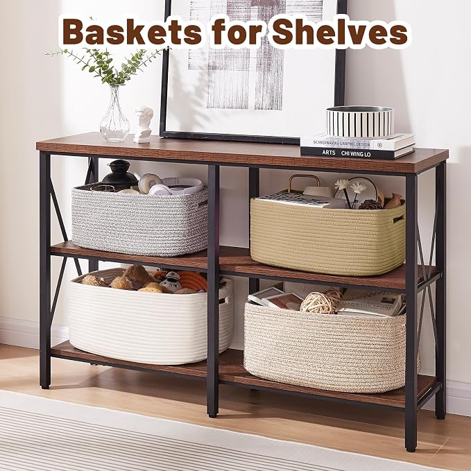 OIAHOMY Storage Basket for Shelves, Closet Cube Storage Bins Baskets for Clothes Blanket Towels, Baby Nursery, Toy Baskets Box, Woven Rope Basket, 15.75 * 11.81 * 7.09 IN, 2 Packs Grey