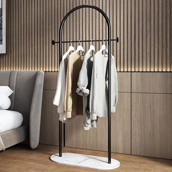 Freestanding Clothing Rack with Marble Base,Modern Black Arch Garment Rack for Small Spaces,Sturdy Metal Coat Rack,Clothes Racks for Hanging Clothes in Bedroom,Closet,Entryway,Boutique Display