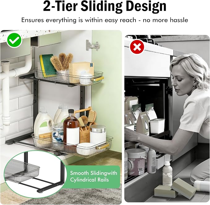 ARSTPEOE Under Sink Organizer - 2 Pack Multi-Purpose Pull-Out Storage Shelf | Slide out Pull out Cabinet Organizer Shelf, Storage for Kitchen Bathroom, Clear