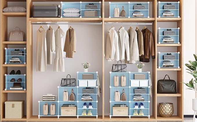 AWTATOS 6 Cube Closet Organizer Storage Shelves,Blue | Portable Closet Clothes Organizers Storage Shelf DIY Stackable Cubby Shelving for Closet Bedroom Living Room Office