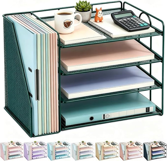 gianotter 4-Tier Paper Organizer With Magazine Holder, Desk Organizers and Accessories, Desk Accessories & Workspace Organizers, File Organizer for Office Supplies Storag (Green, 4-Tier)