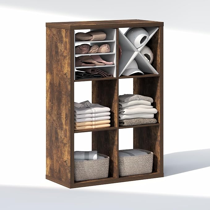 Furinno Cubic Extra Thick 6-Cube Closet Organizers and Storage, Amber Pine | 14.6 x 30 x 44 in, Open Shelf Closet Storage, Closet Organizer, for Wardrobe, Bedroom, Living Room