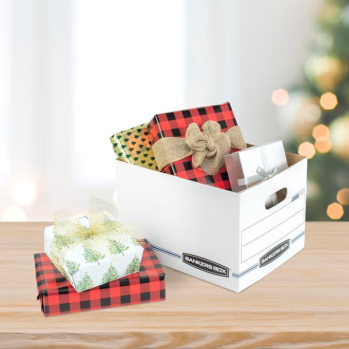 Bankers Box 12-Pack Basic-Duty File Storage Box with Lid, Letter/Legal | Tame everyday paperwork with affordable file boxes, lift-off lids, and reinforced handles for simple record storage.