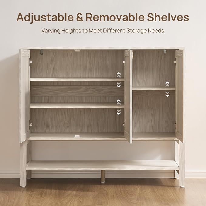 SICOTAS Rattan Shoe Cabinet with Storage, White Large Shoe Organizer | 30 Pairs Boho Shoe Rack Cabinet with 3 Doors & Adjustable Shelves for Entryway, Hallway, Living Room, Closet
