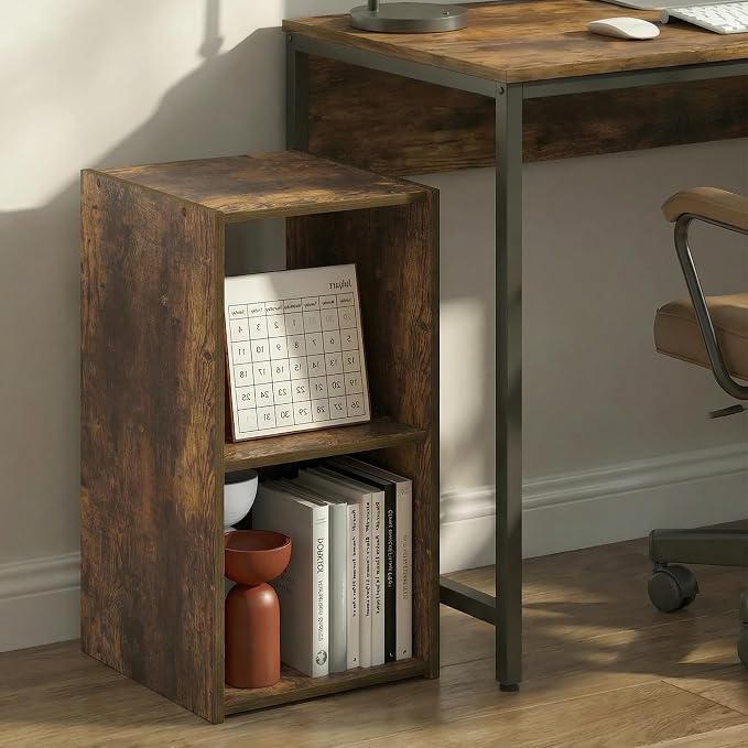 Furinno PELLI Book Shelf, 2-Cube Bookshelf with Open & Closed Back Cubes, 2 x 1 Storage Organizer Cabinet, 12.2 x 11.6 x 24.2, for Living Room, Bedroom, Home Office, Amber Pine